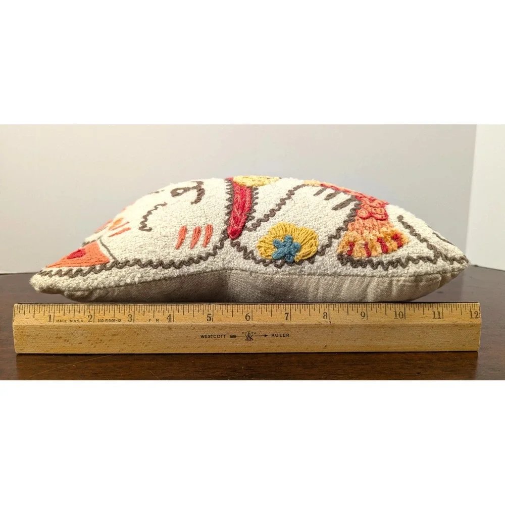 World Market Lucky Maneki Neko Cat Throw Pillow Embroidered Fish Bell White 12